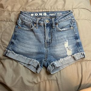 Medium wash denim shorts
